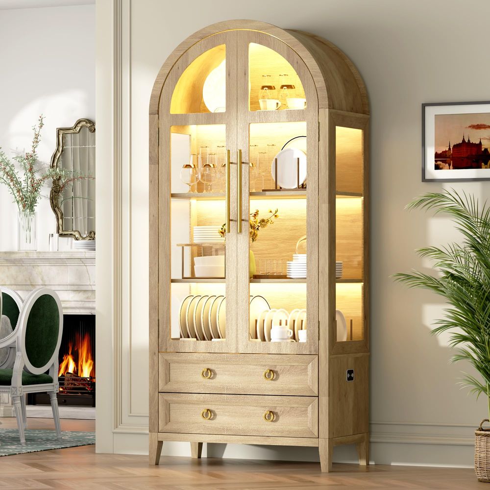 71 Arched Curio Cabinet with G - огляд і ціна Glass Cabinet Display