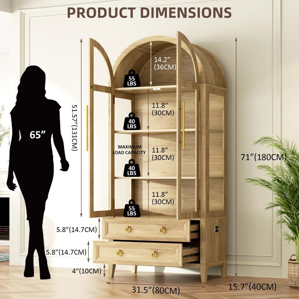 71 Arched Curio Cabinet with G - огляд і ціна Glass Cabinet Display
