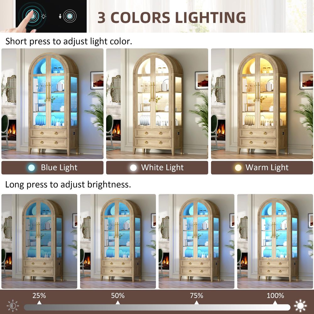 71 Arched Curio Cabinet with G - огляд і ціна Glass Cabinet Display