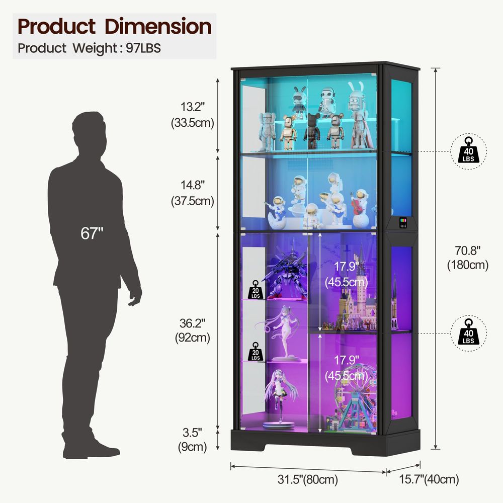 Lighted Corner Display Curio C - огляд і ціна Glass Cabinet Display